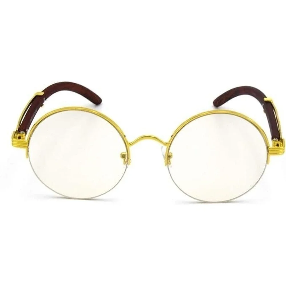 ROUND CIRCLE METAL BUFFS CLEAR LENS SUNGLASSES RETRO DESIGNER FASHION FESTIVAL